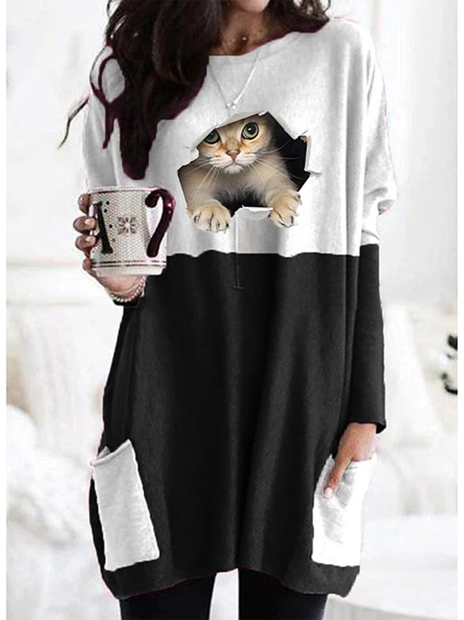 Long Sleeve Cocoon Cat Shirts & Tops
