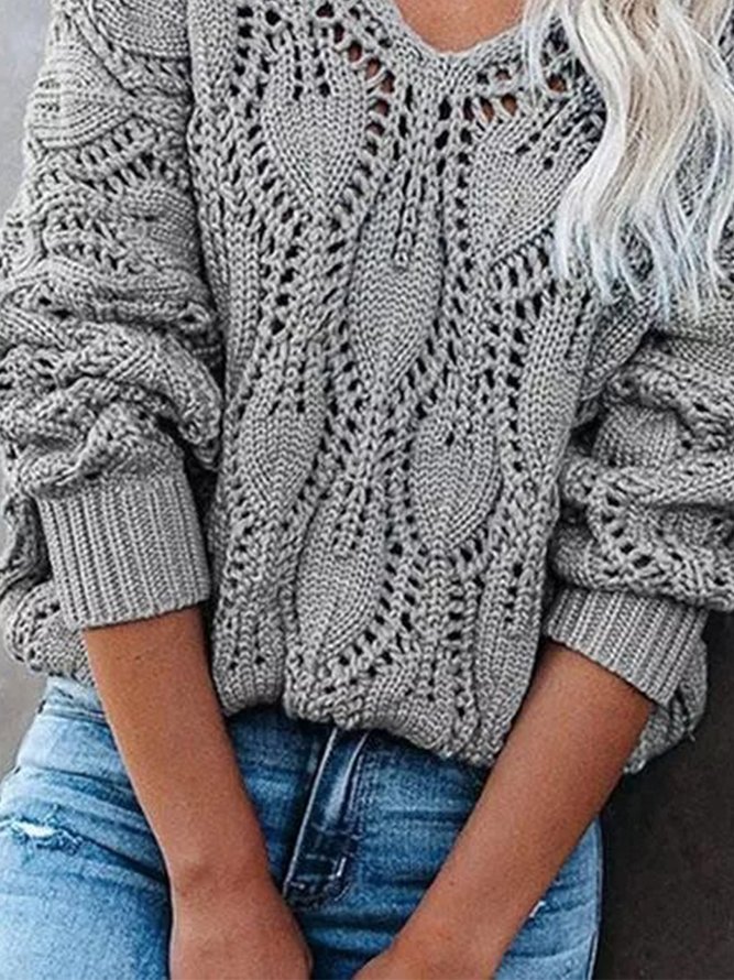 V Neck Acrylic Long Sleeve Boho Sweater