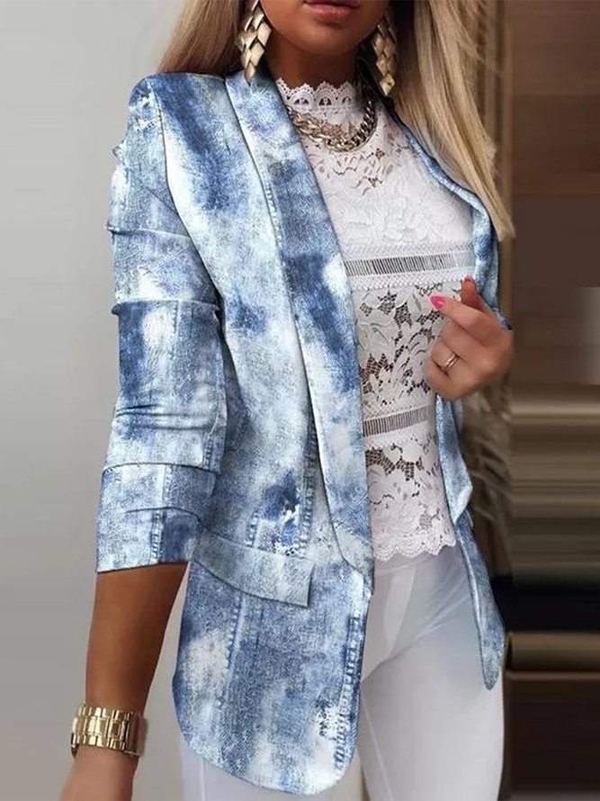 Long Sleeve Ombre/Tie-Dye Shawl Collar Casual Outerwear