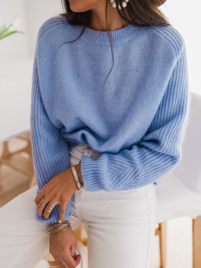 Plain Splicing Pit Sweater | Women's Clothing | Crew Neck Sweaters ...