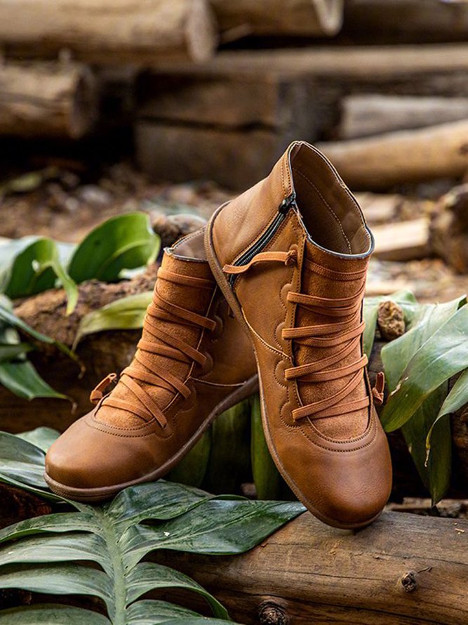 JFN  Pu Leather Outdoor Flat Heel Boots