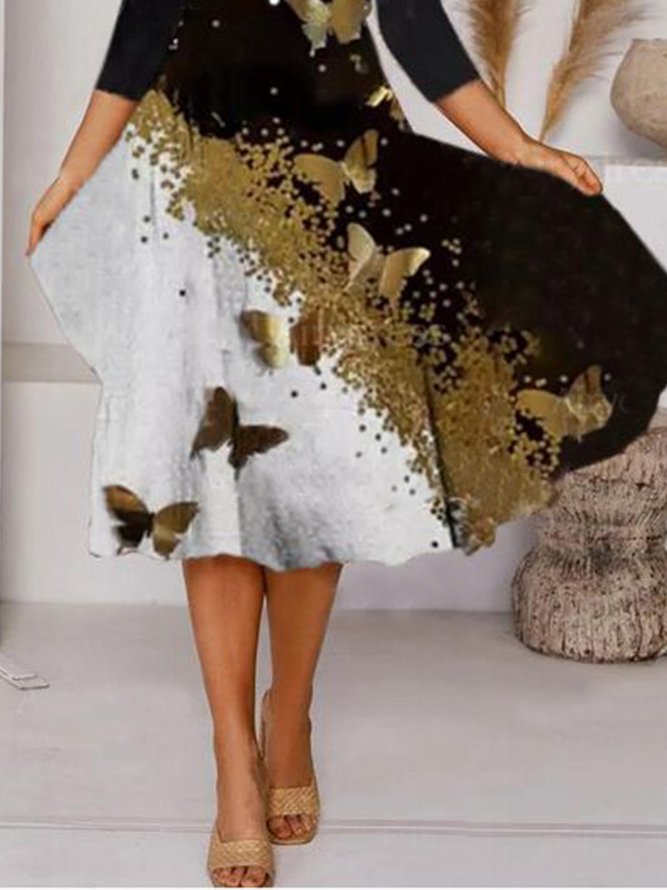 Butterfly Buttoned Elegant Swing Dresses