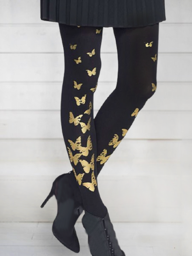 Casual Pants Golden butterfly pattern leggings
