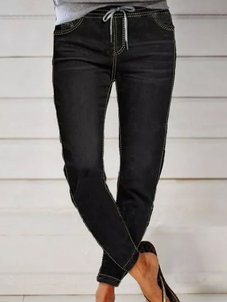 Straight Pockets Low Waist Polyester Jeans