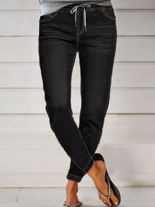 Straight Pockets Low Waist Polyester Jeans