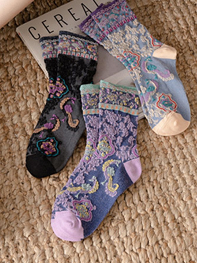 JFN  Vintage Embroidered Cotton Socks