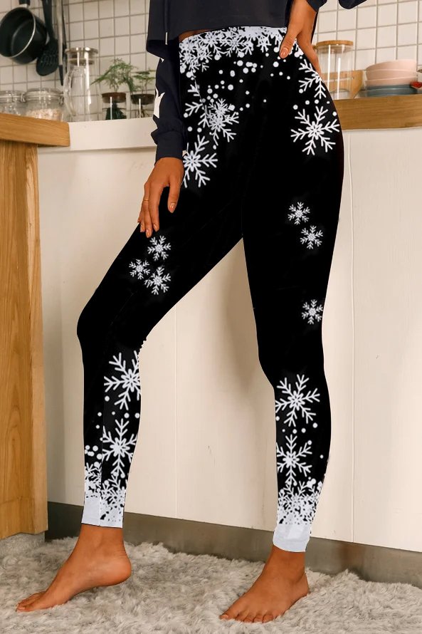 Christmas Snowflake Cotton Blends Pants