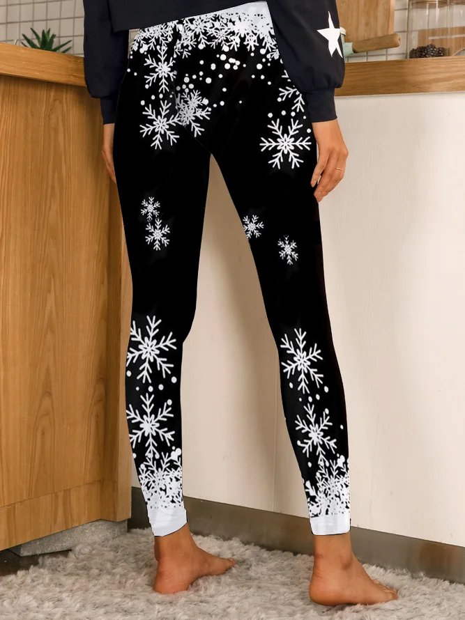 Women Christmas Snowflake Cotton Blends Pants Leggings