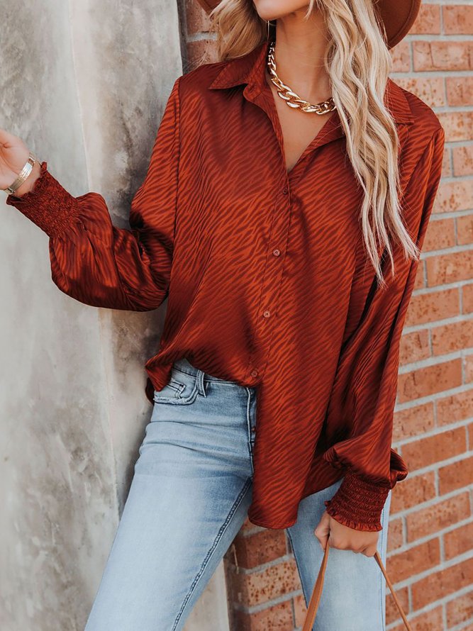 Vacation Casual Striped Shirt Collar Long Sleeve Blouse