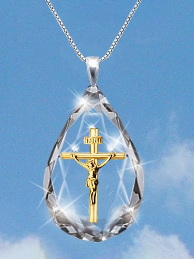 JFN  Crystal Religious Cross Jesus Necklace