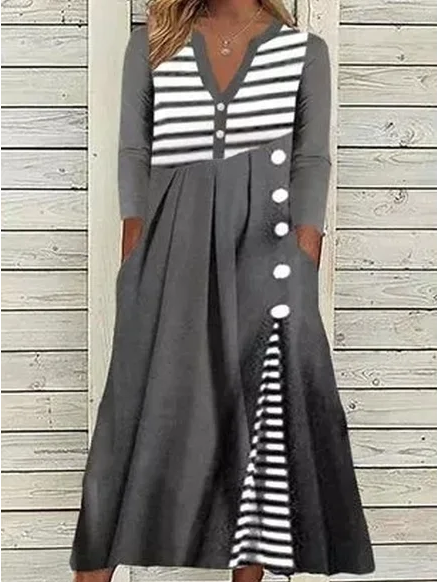 Cotton Blends Casual Striped Dresses