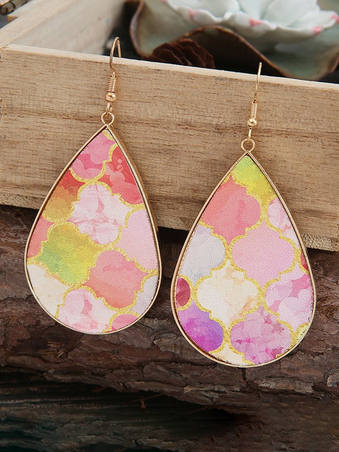 Leather Baroque Style Colored Graffiti Eearrings