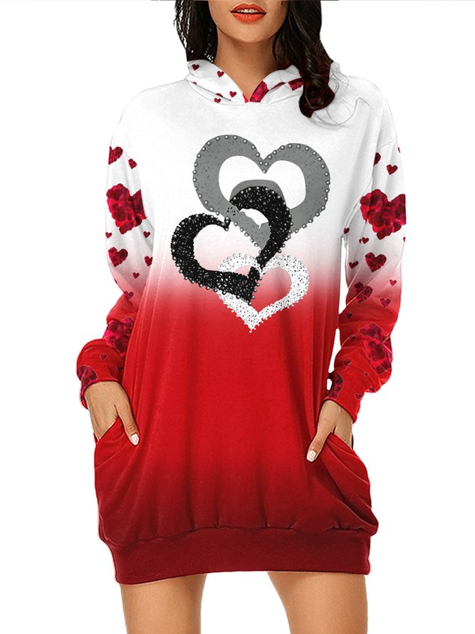 Valentine's Day Hooded Long Sleeve Printed Skirt