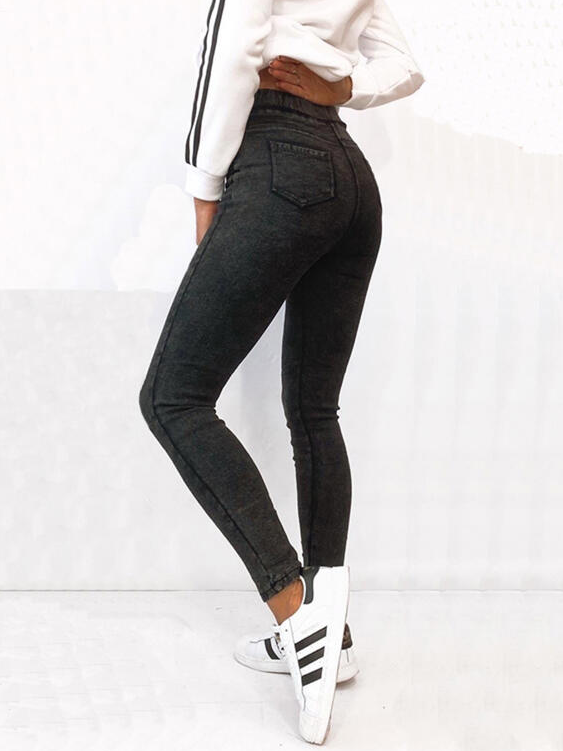 Solid Denim Long Casual Plus Size Button Denim & Jeans