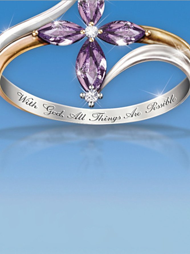 JFN  Clover Clover Inlaid Purple Crystal Zircon ring