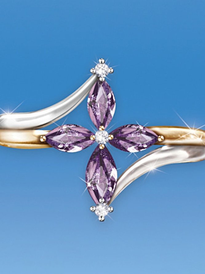JFN  Clover Clover Inlaid Purple Crystal Zircon ring