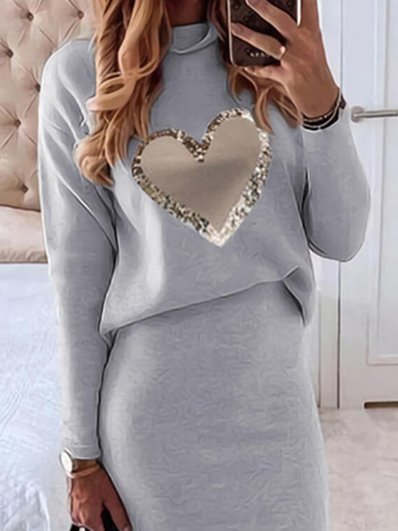 Casual Cotton Blends Heart Two-Piece Dress Set