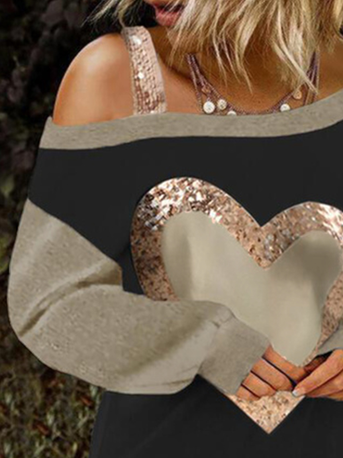 Party Cotton Blends Sequins Heart Shirts & Tops