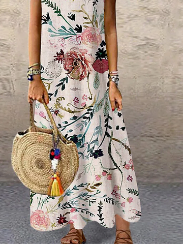 Floral Cotton Blends Casual Vacation Regular Fit Short sleeve women Dress