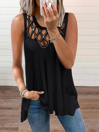 JFN Round Neck Solid Cut-Out Basic Tank Top