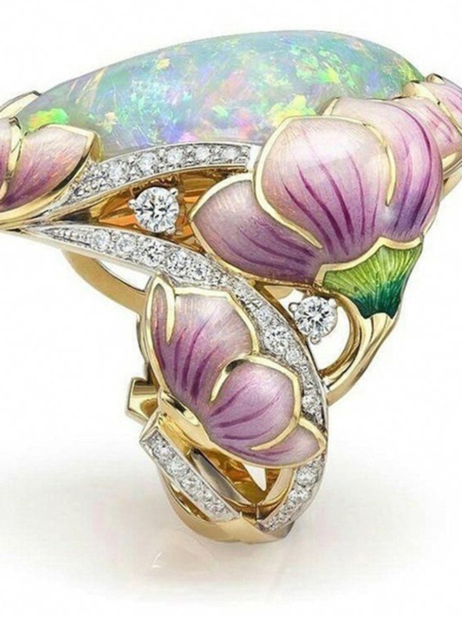 JFN  Enamel Opal Painted  and  Flower    Ring
