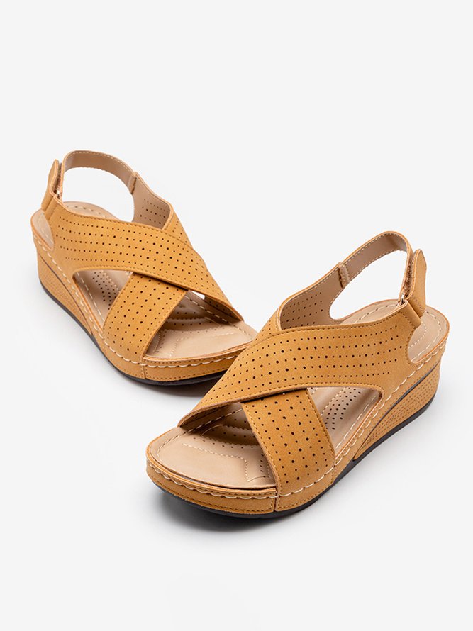 JFN  Casual Vacation Cutout Breathable Velcro Wedge Sandals