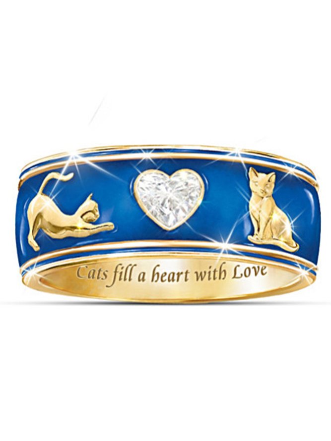 JFN Alloy Heart Rhinestone Cat Ring