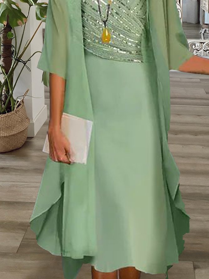 Plain, patterned Chiffon Sequin two piece dress set Plus Size