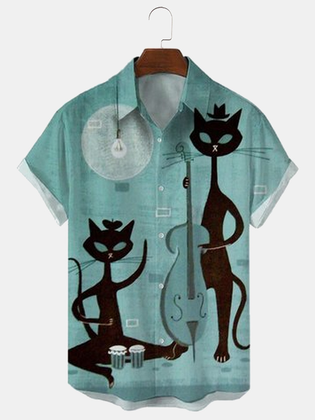 Cat Short Sleeve Shirt Collar Shirts & Tops