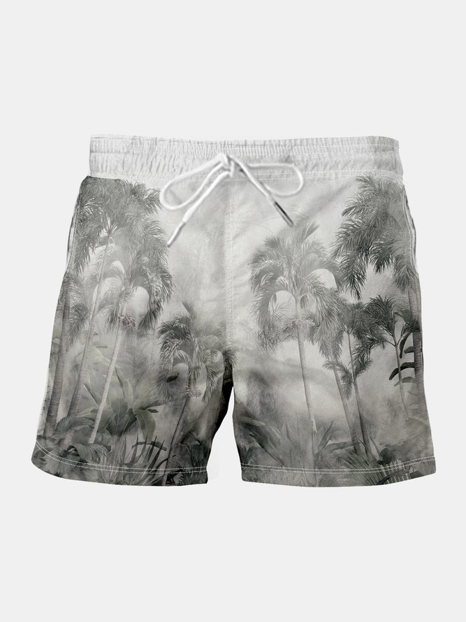 Coconut Tree Graphic Men's Drawstring Beach Shorts
