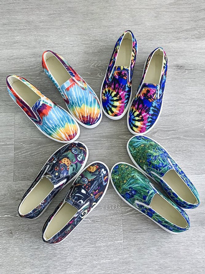 JFN  Flower and Plant Oil Painting Print Casual Flat Shoes