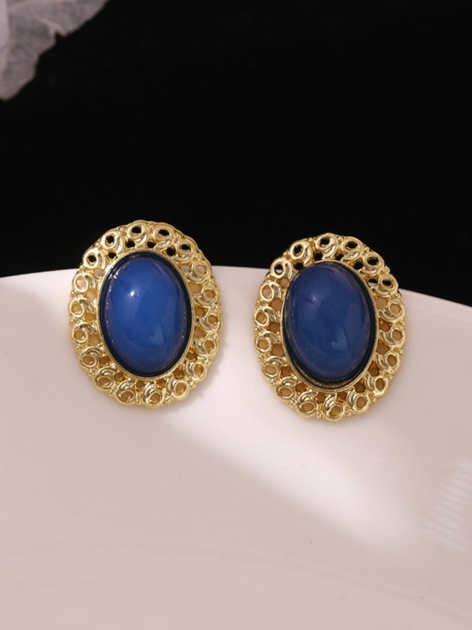 JFN Vintage Baroque Braided Blue Gemstone Earrings Beach Jewelry