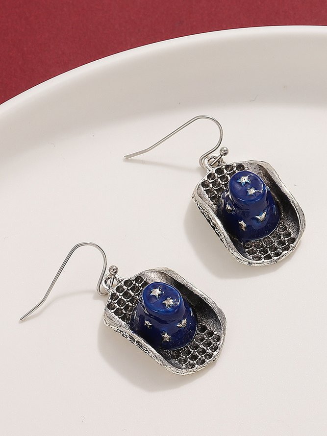 JFN Vintage Blue Hat Star Independence Day Earrings