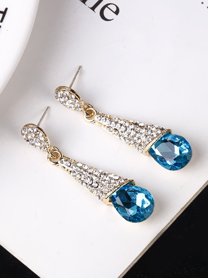 JFN  Luxurious Full Diamond Blue Jewel Drop Earrings