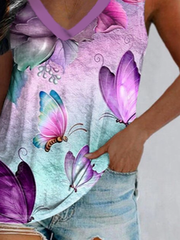 JFN V Neck Butterfly Casual Tank Top