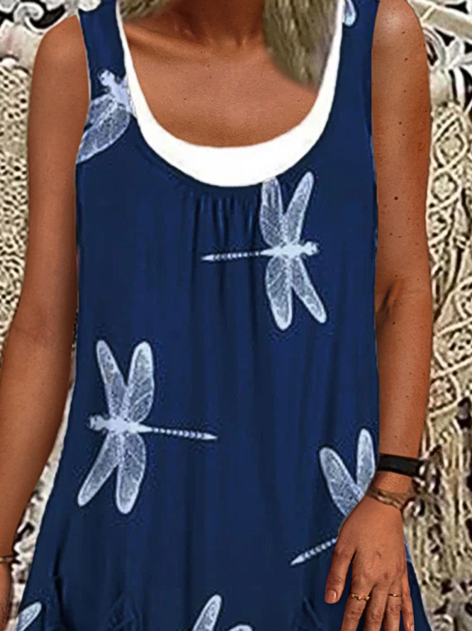 JFN Round Neck Dragonfly Casual Dress