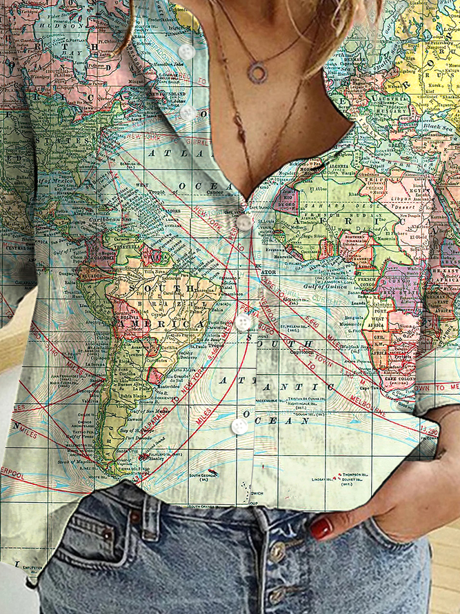 JFN Collar World Map Causal Shirt