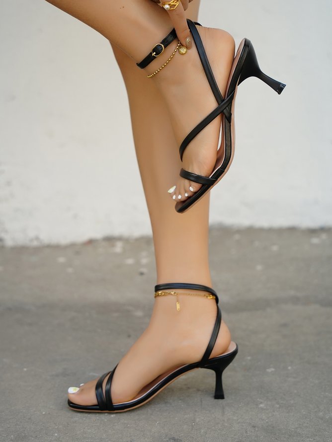 JFN  Women's Strap Square Toe Open Toe Stiletto Heel Sandals