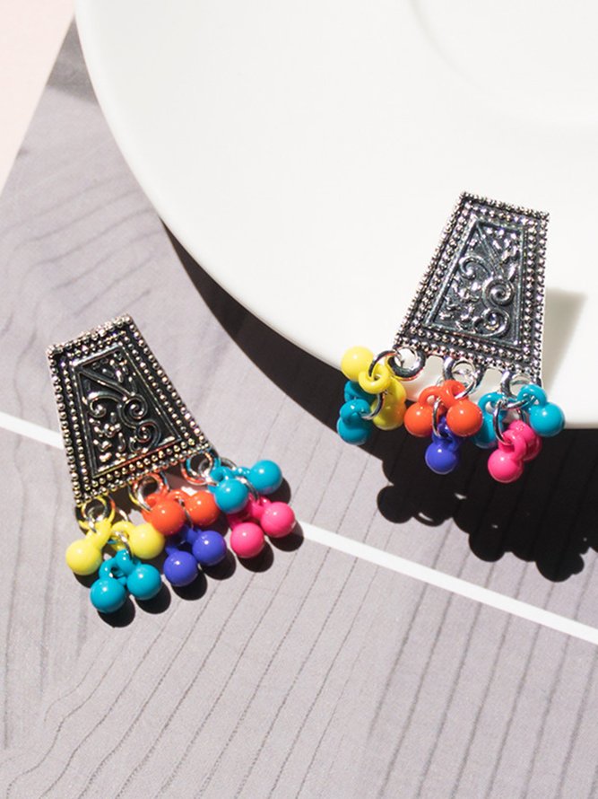 JFN  Vintage Ethnic Pattern Mexican Colorful Fringe Earrings