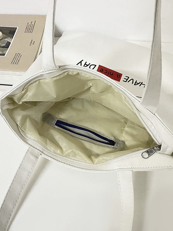 JFN  Zipper Cotton Large Capacity Shopping Bag Shoulder Bag