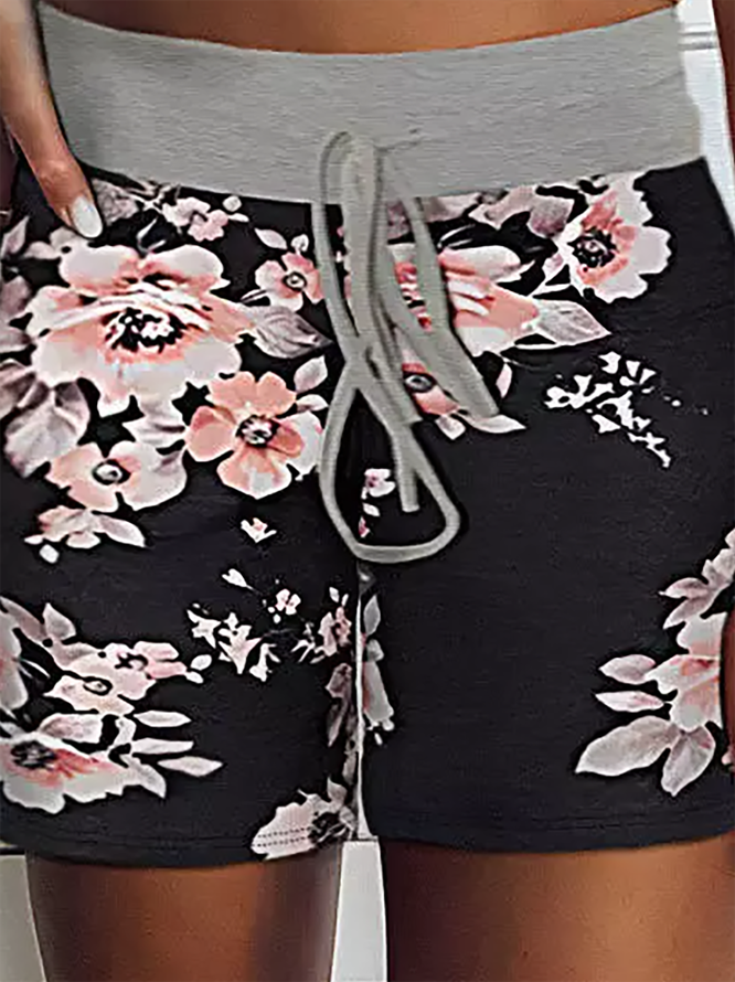 Casual Vacation Summer Floral Printed Drawstring Waist Shorts