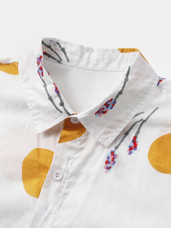 Polka Dots Shirt Collar Cotton Blends Short Sleeve Short Sleeve Shirt