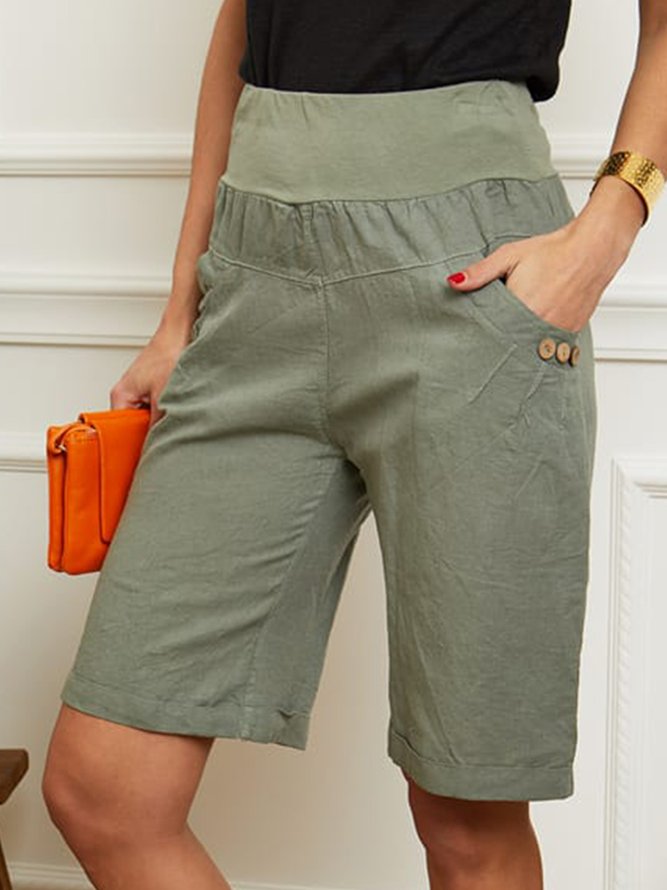 JFN Solid Buttoned Pocketed Casual Shorts