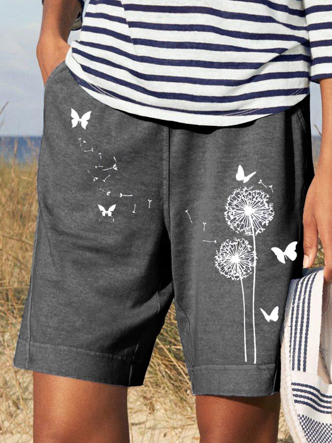 JFN Casual Butterfly Dandelion Elastic Waist Shorts