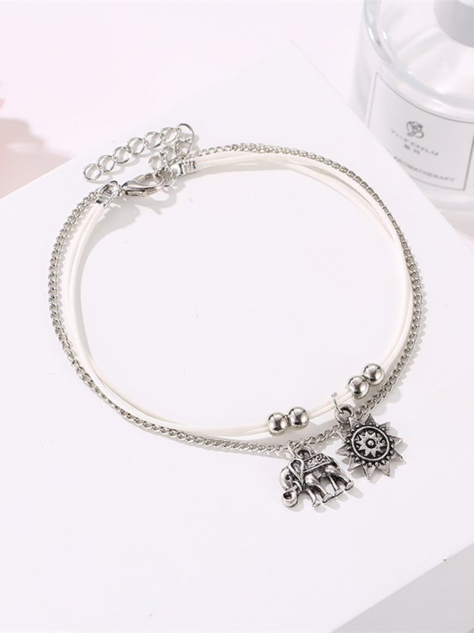 JFN Holiday Style Retro Combination Sunflower Elephant Anklet