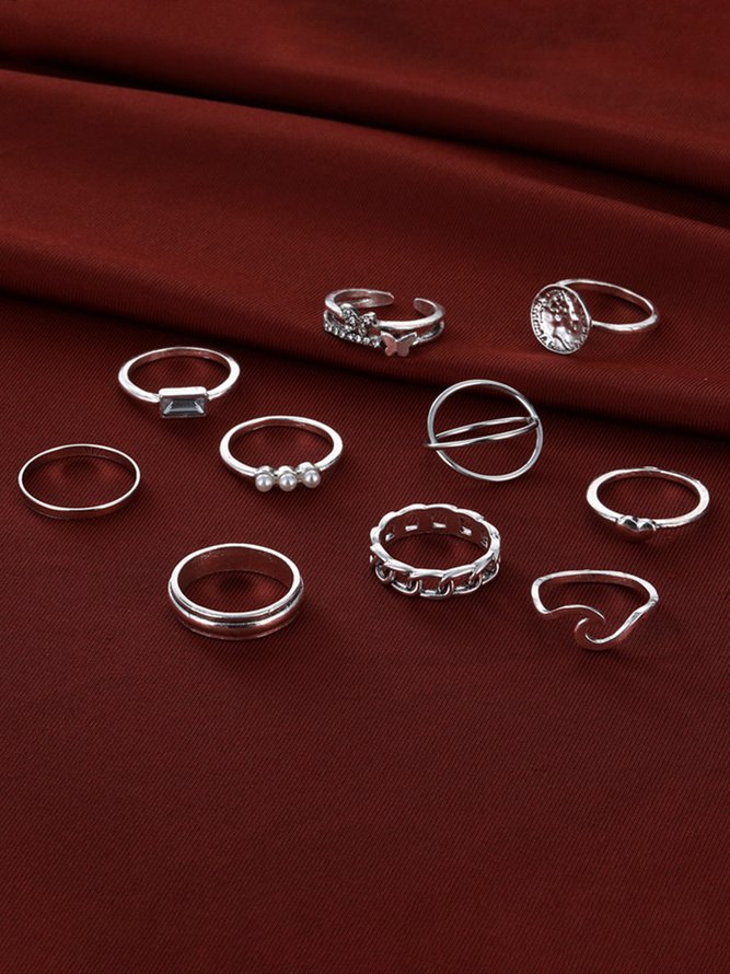 JFN 10Pcs Diamond Pearl Ring Set