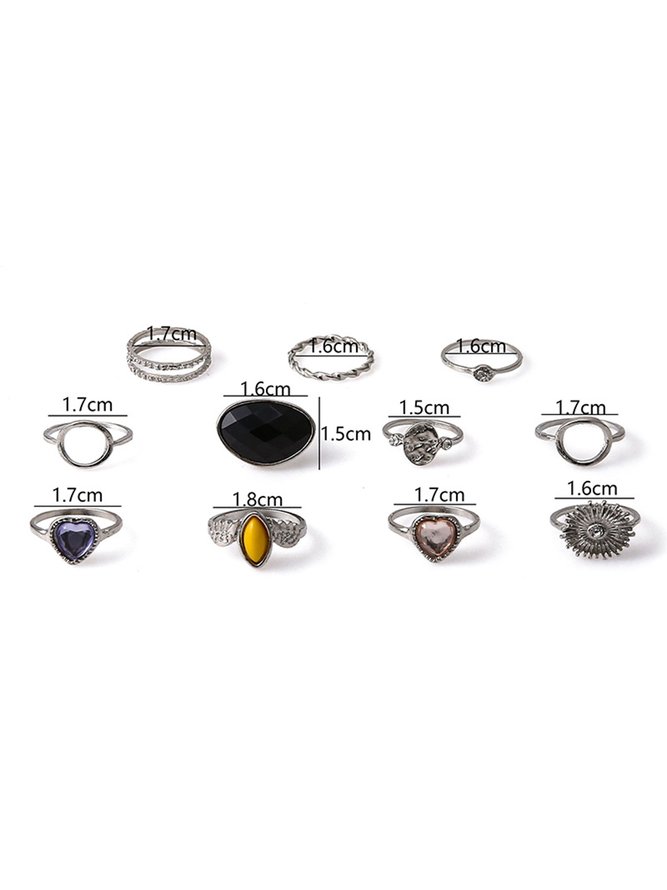 JFN Beach Vacation Style Vintage Love Black Gemstone Ring Set Dresse Jewely