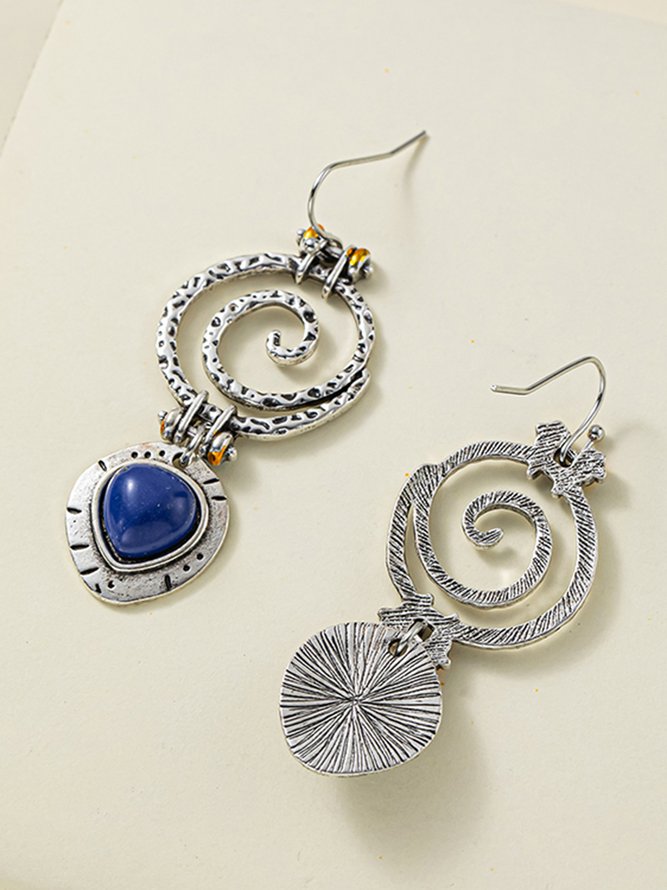 JFN Ethnic Vintage Spiral Blue Gemstone Handmade Earrings