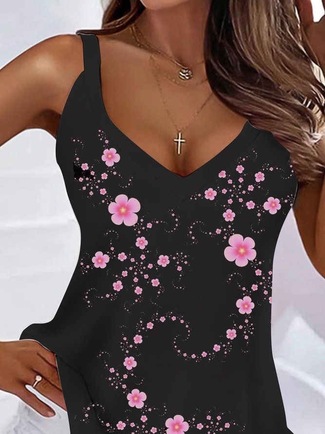 Gradient flower Cherry Blossom suspender elastic vest plus size