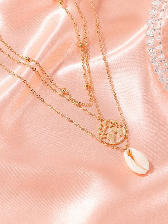 Vacation Boho Shells Layered Necklace Dress Jewelry